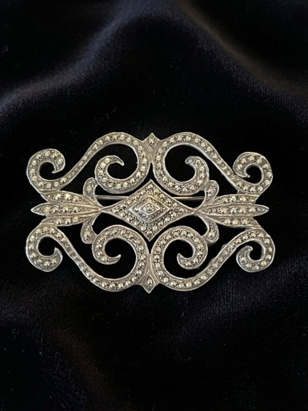 Brandt Vintage Art Deco Sterling Silver Pin/Brooch 2” with Marcasite